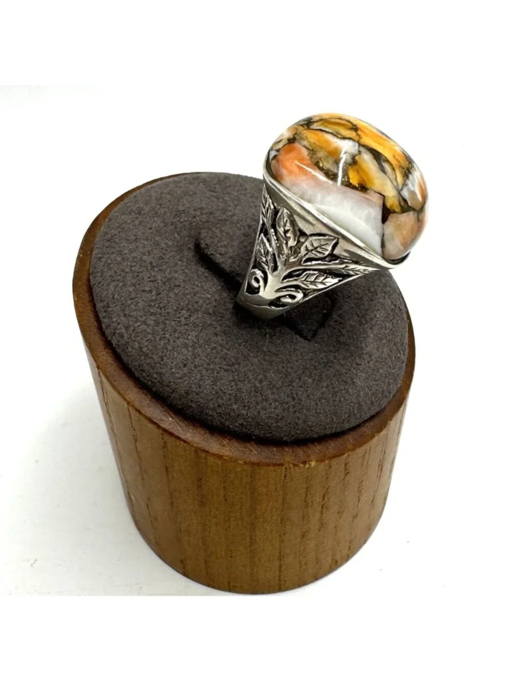 Solid Sterling Silver 925 Spiny Oyster Bezel Set Statement Ring Size 7.75